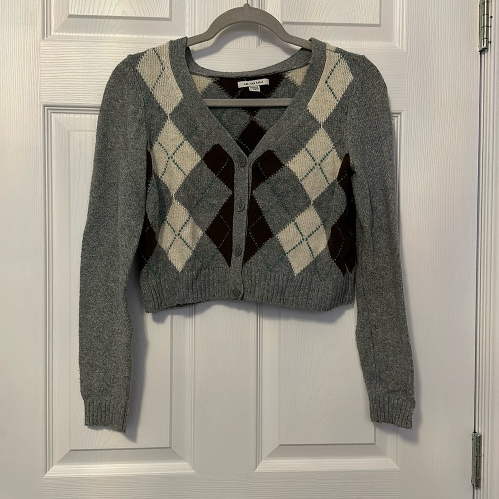 Argyle pattern button up sweater